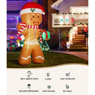 Jingle Jollys Christmas Inflatable Gingerbread Man 2.4M LED Outdoor Decorations