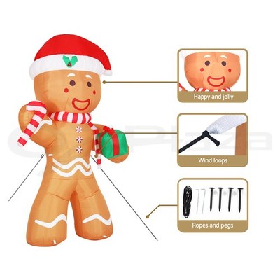 Jingle Jollys Christmas Inflatable Gingerbread Man 2.4M LED Outdoor Decorations