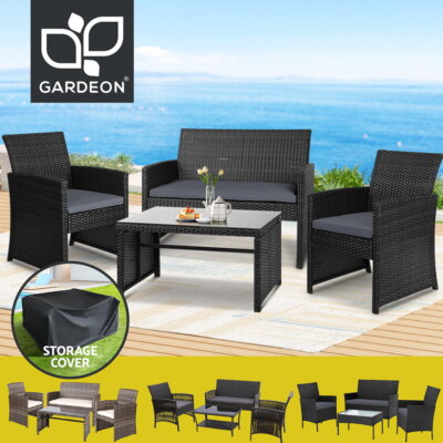Gardeon 4 PCS Outdoor Furniture Sofa Set Lounge Setting Wicker Chair Table