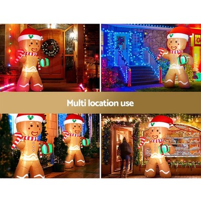 Jingle Jollys Christmas Inflatable Gingerbread Man 2.4M LED Outdoor Decorations