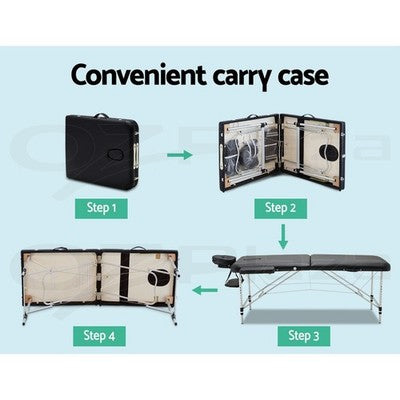 Zenses Massage Table 55cm Portable 2 Fold Aluminium Beauty Therapy Bed Black