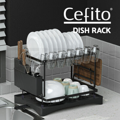 Cefito Dish Rack Expandable Drying Drainer Cutlery Holder Tray Kitchen 2 Tiers