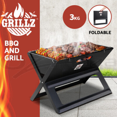 Grillz BBQ Grill Charcoal Smoker Outdoor Portable Camping Folding Steel Barbecue