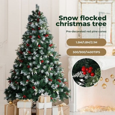 Santaco LED Christmas Tree Slim Snowy Fibre Optic Lights 1.5m 1.8m 2.1m 2.4m