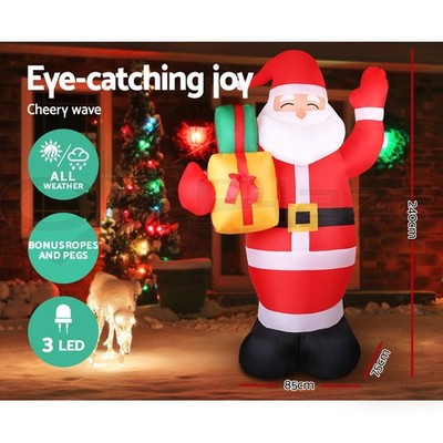 Jingle Jollys Christmas Inflatable Santa 2.4M Outdoor Xmas Decorations Lights