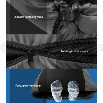 Weisshorn Sleeping Bag Single Camping Hiking Tent Thermal Black -20°C-10°C