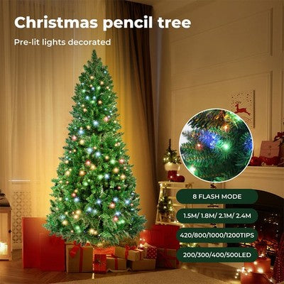 Santaco LED Christmas Tree Slim Snowy Fibre Optic Lights 1.5m 1.8m 2.1m 2.4m