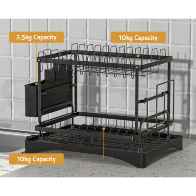 Cefito Dish Rack Expandable Drying Drainer Cutlery Holder Tray Kitchen 2 Tiers