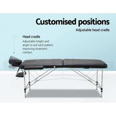Zenses Massage Table 55cm Portable 2 Fold Aluminium Beauty Therapy Bed Black