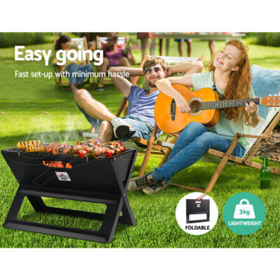 Grillz BBQ Grill Charcoal Smoker Outdoor Portable Camping Folding Steel Barbecue