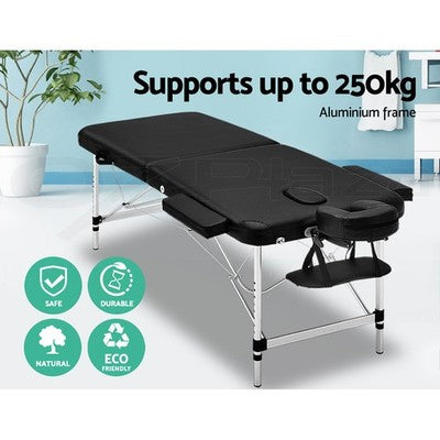 Zenses Massage Table 55cm Portable 2 Fold Aluminium Beauty Therapy Bed Black