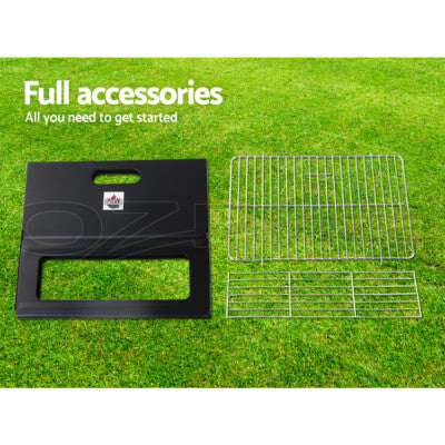 Grillz BBQ Grill Charcoal Smoker Outdoor Portable Camping Folding Steel Barbecue