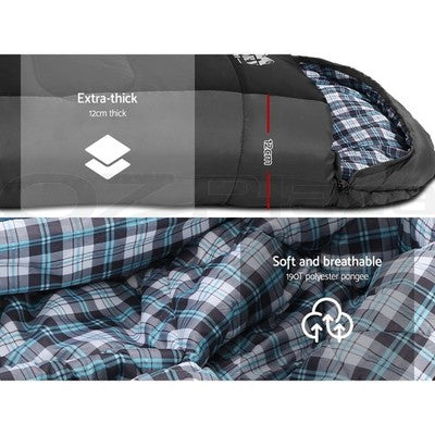 Weisshorn Sleeping Bag Single Camping Hiking Tent Thermal Black -20°C-10°C