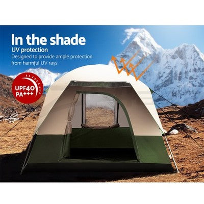 Weisshorn Family Camping Tent 4 Person Hiking Beach Tents Canvas Ripstop Green