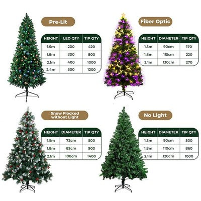 Santaco LED Christmas Tree Slim Snowy Fibre Optic Lights 1.5m 1.8m 2.1m 2.4m