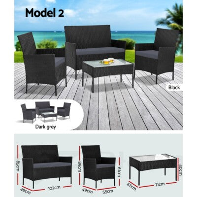 Gardeon 4 PCS Outdoor Furniture Sofa Set Lounge Setting Wicker Chair Table