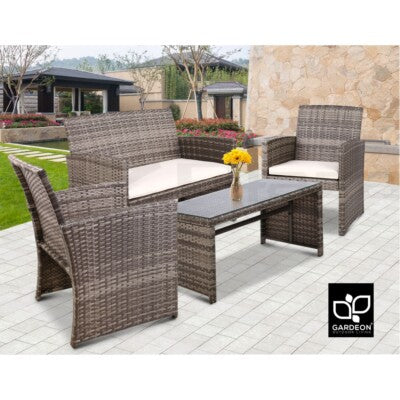 Gardeon 4 PCS Outdoor Furniture Sofa Set Lounge Setting Wicker Chair Table