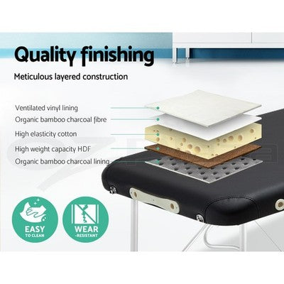 Zenses Massage Table 55cm Portable 2 Fold Aluminium Beauty Therapy Bed Black