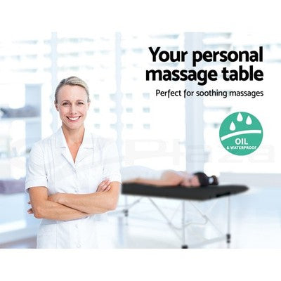 Zenses Massage Table 55cm Portable 2 Fold Aluminium Beauty Therapy Bed Black