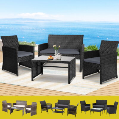 Gardeon 4 PCS Outdoor Furniture Sofa Set Lounge Setting Wicker Chair Table
