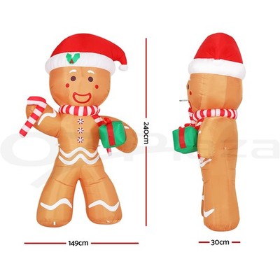 Jingle Jollys Christmas Inflatable Gingerbread Man 2.4M LED Outdoor Decorations