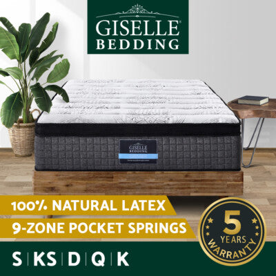 Giselle Mattress 9 Zone Queen Pocket Spring Latex Foam Medium Firm 34cm ALL SIZE