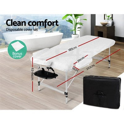 Zenses Massage Table 55cm Portable 2 Fold Aluminium Beauty Therapy Bed Black