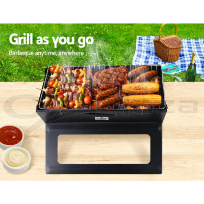 Grillz BBQ Grill Charcoal Smoker Outdoor Portable Camping Folding Steel Barbecue