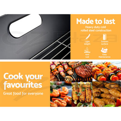 Grillz BBQ Grill Charcoal Smoker Outdoor Portable Camping Folding Steel Barbecue