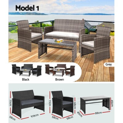 Gardeon 4 PCS Outdoor Furniture Sofa Set Lounge Setting Wicker Chair Table