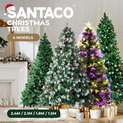 Santaco LED Christmas Tree Slim Snowy Fibre Optic Lights 1.5m 1.8m 2.1m 2.4m