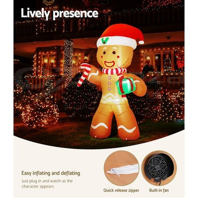Jingle Jollys Christmas Inflatable Gingerbread Man 2.4M LED Outdoor Decorations