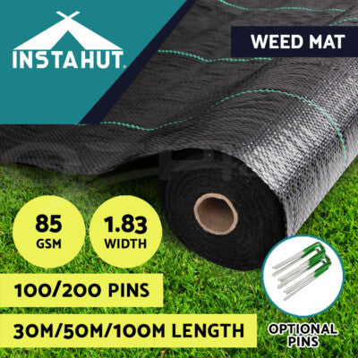 Instahut 1.83m Weed Mat Control Weedmat Pins Pegs Gardening Plant 30/50/100m