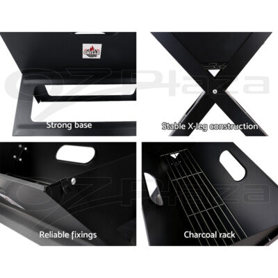 Grillz BBQ Grill Charcoal Smoker Outdoor Portable Camping Folding Steel Barbecue