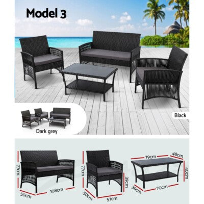 Gardeon 4 PCS Outdoor Furniture Sofa Set Lounge Setting Wicker Chair Table