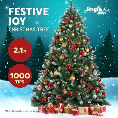 Jingle Jollys Christmas Tree 2.1m Snowy Xmas Tree Decoration 905 Tips