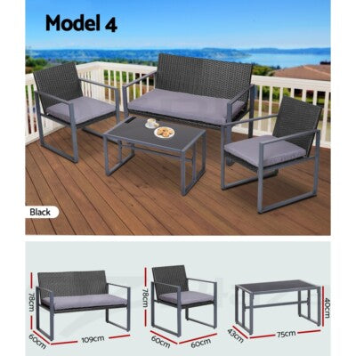 Gardeon 4 PCS Outdoor Furniture Sofa Set Lounge Setting Wicker Chair Table