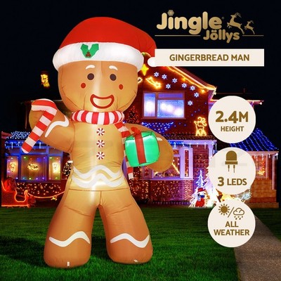 Jingle Jollys Christmas Inflatable Gingerbread Man 2.4M LED Outdoor Decorations