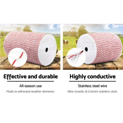 Giantz Electric Fence Wire 2000M Fencing Tape Energiser Stainless Steel Poly