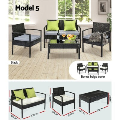 Gardeon 4 PCS Outdoor Furniture Sofa Set Lounge Setting Wicker Chair Table