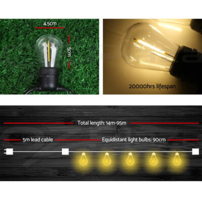 Jingle Jollys 14M-95M LED Festoon String Lights Christmas Outdoor Wedding Party