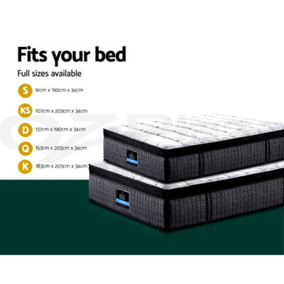 Giselle Mattress 9 Zone Queen Pocket Spring Latex Foam Medium Firm 34cm ALL SIZE