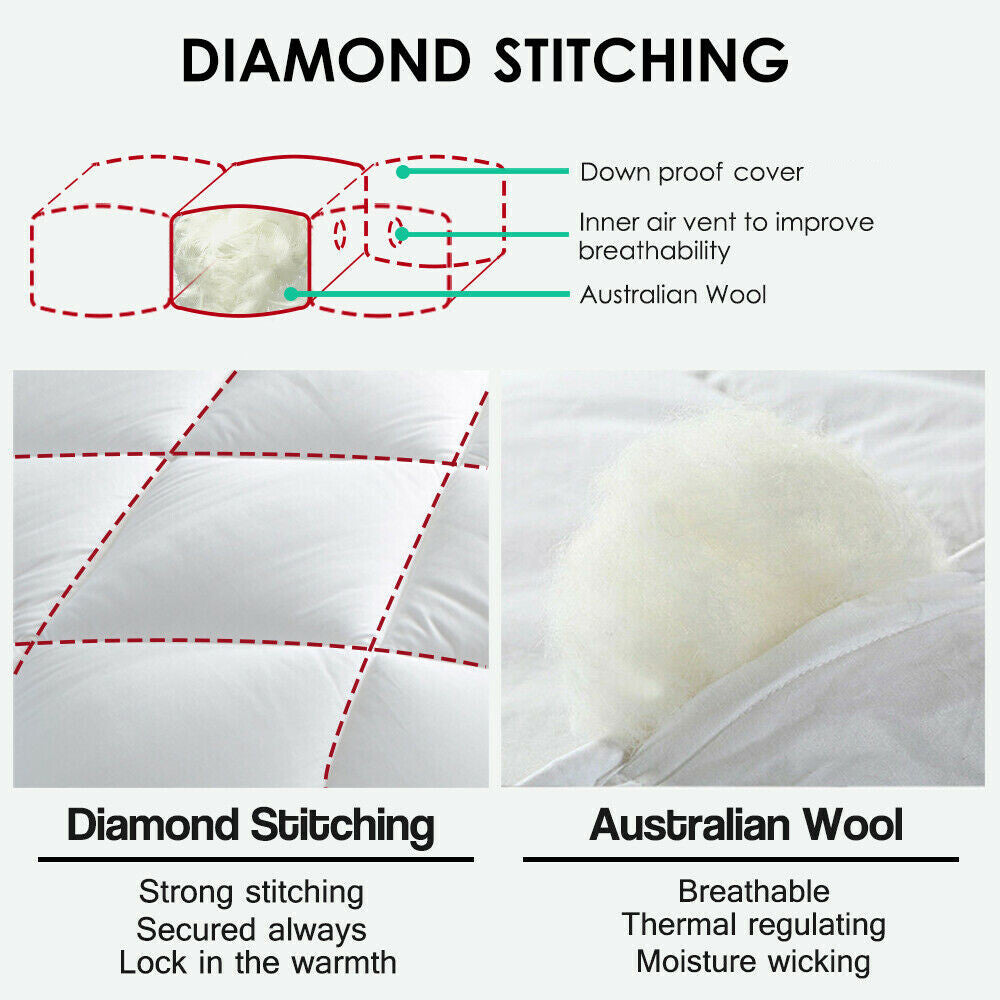 350/500/700GSM All Size Australian Wool Quilt Doona Duvet Down Summer Winter