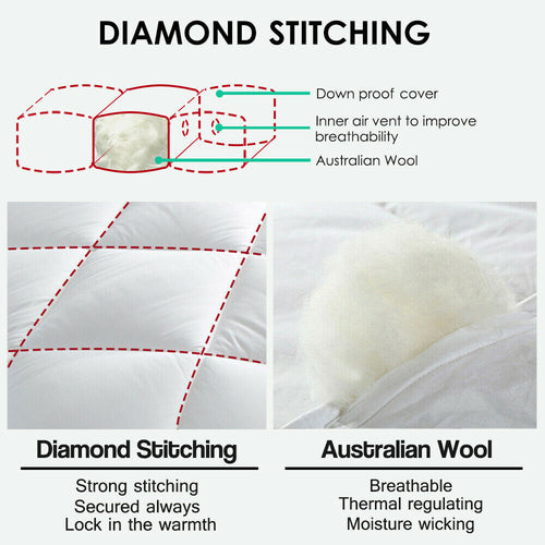 350/500/700GSM All Size Australian Wool Quilt Doona Duvet Down Summer Winter