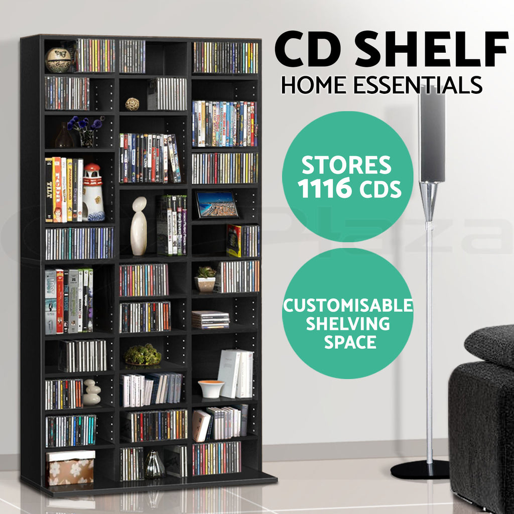 Artiss Bookshelf Display Shelf CD DVD Storage Media Rack Cupboard Black White