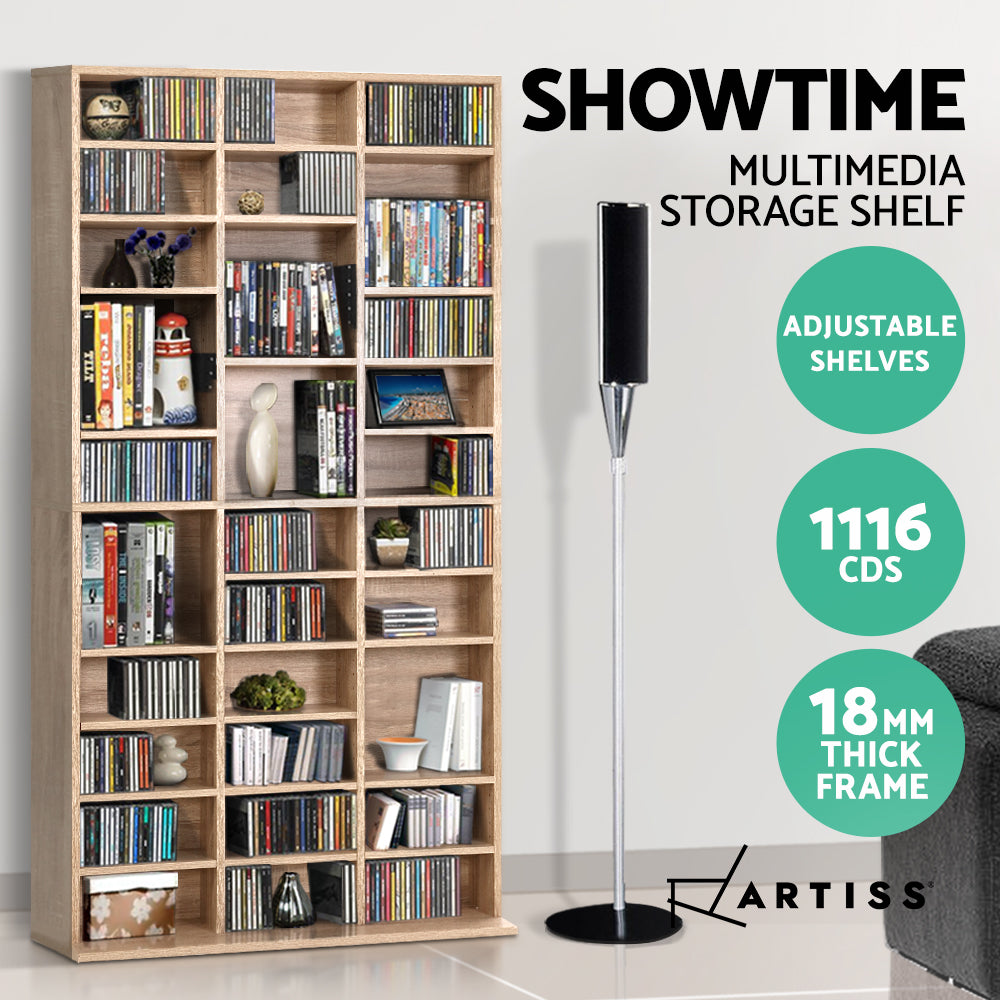 Artiss Bookshelf Display Shelf CD DVD Storage Media Rack Cupboard Black White