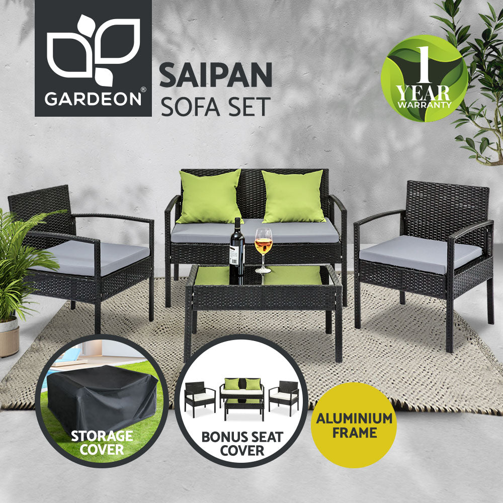 Gardeon 4 PCS Outdoor Furniture Sofa Set Lounge Setting Wicker Chair Table