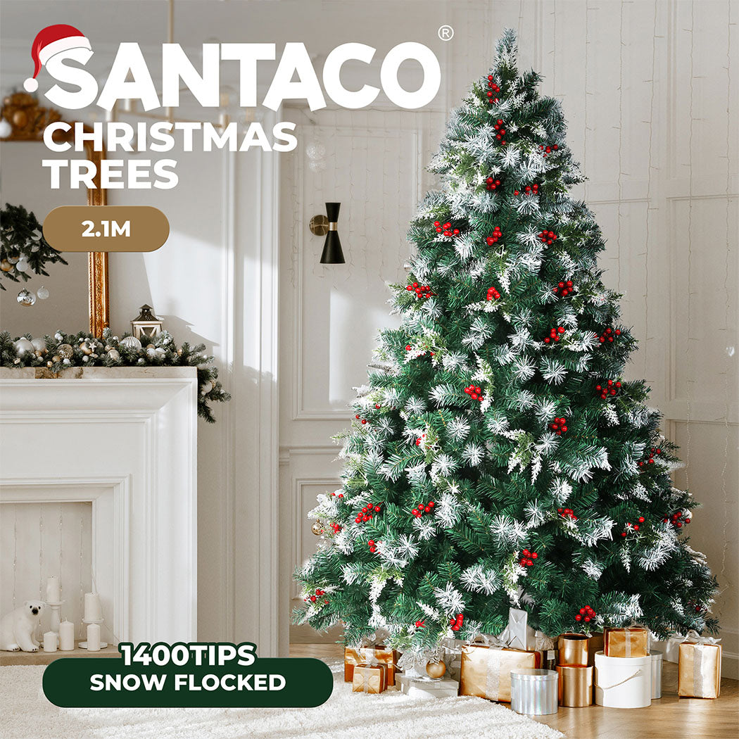 Santaco LED Christmas Tree Slim Snowy Fibre Optic Lights 1.5m 1.8m 2.1m 2.4m