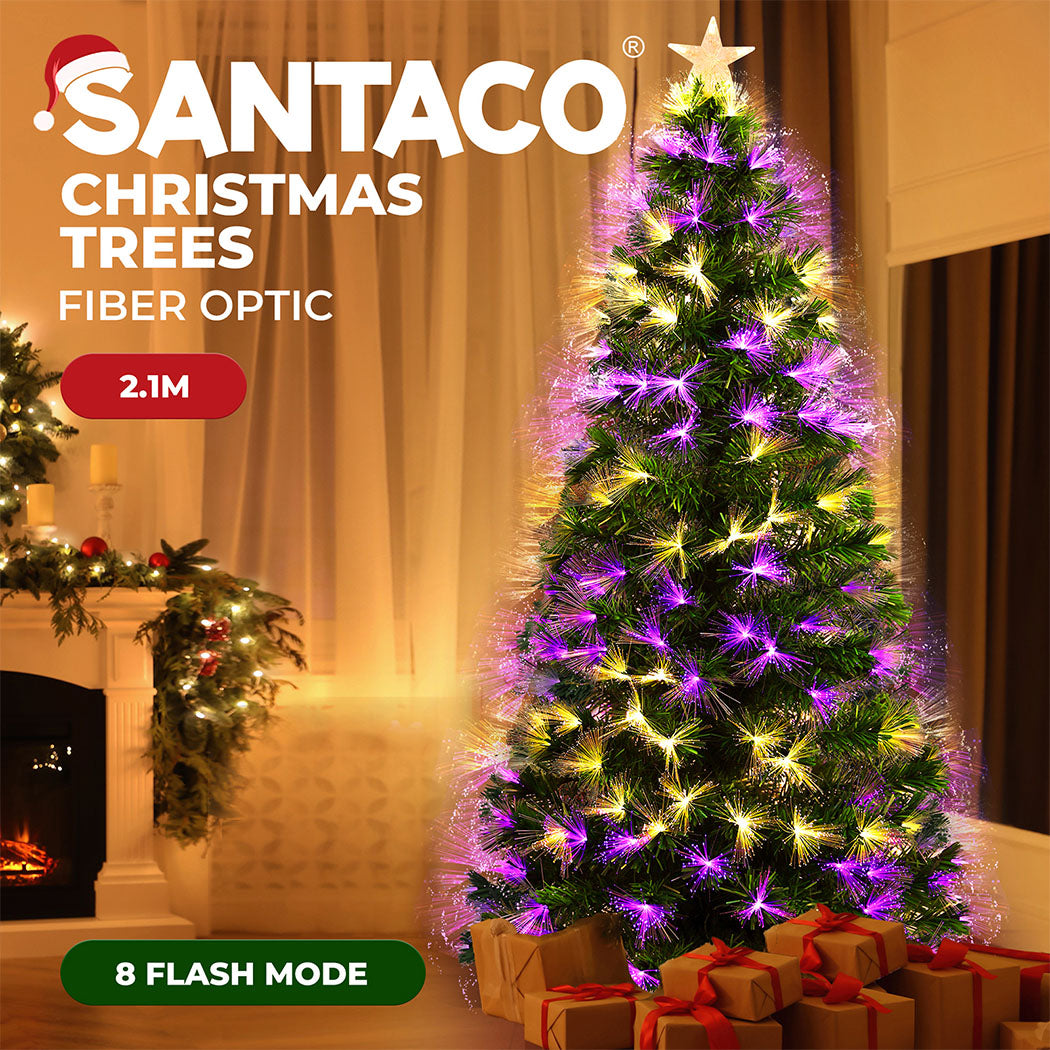 Santaco LED Christmas Tree Slim Snowy Fibre Optic Lights 1.5m 1.8m 2.1m 2.4m