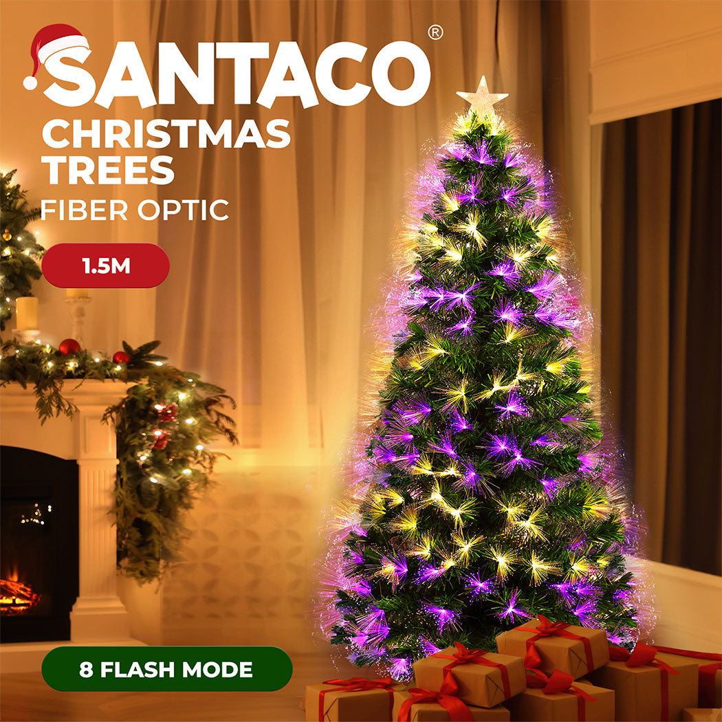 Santaco LED Christmas Tree Slim Snowy Fibre Optic Lights 1.5m 1.8m 2.1m 2.4m